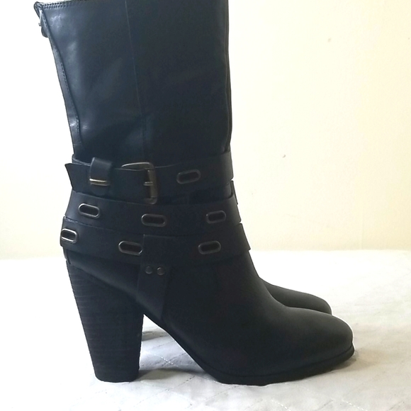 Kensie Black Mid Calf Leather Boots Size 7.5 - Picture 6 of 9